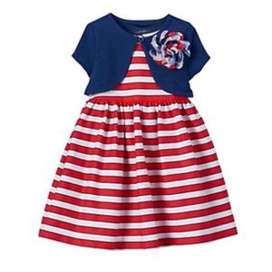 NWT Red White Blue Patriotic Dress & Shrug Set 3T